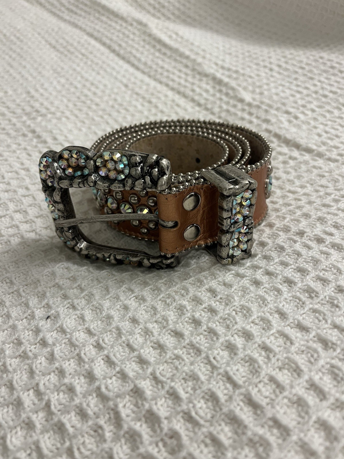 RARE B.B Simon Rhinestone Swarovski Crystal Belt Bronze Made in Italy With Bag
