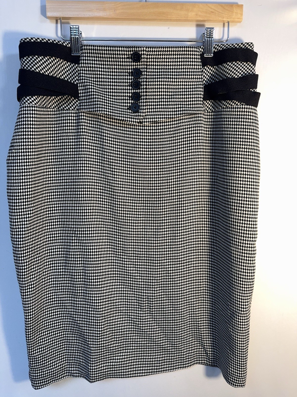 Worthington Houndstooth Pencil Skirt Black White High Waist Womens 16 NWT