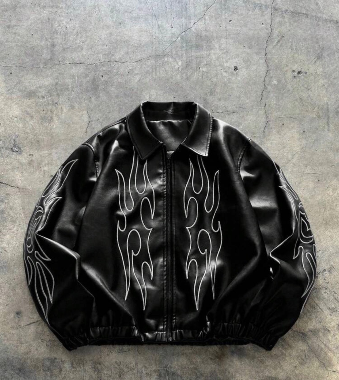 MEN's Black Flame Leather Bomber Jacket