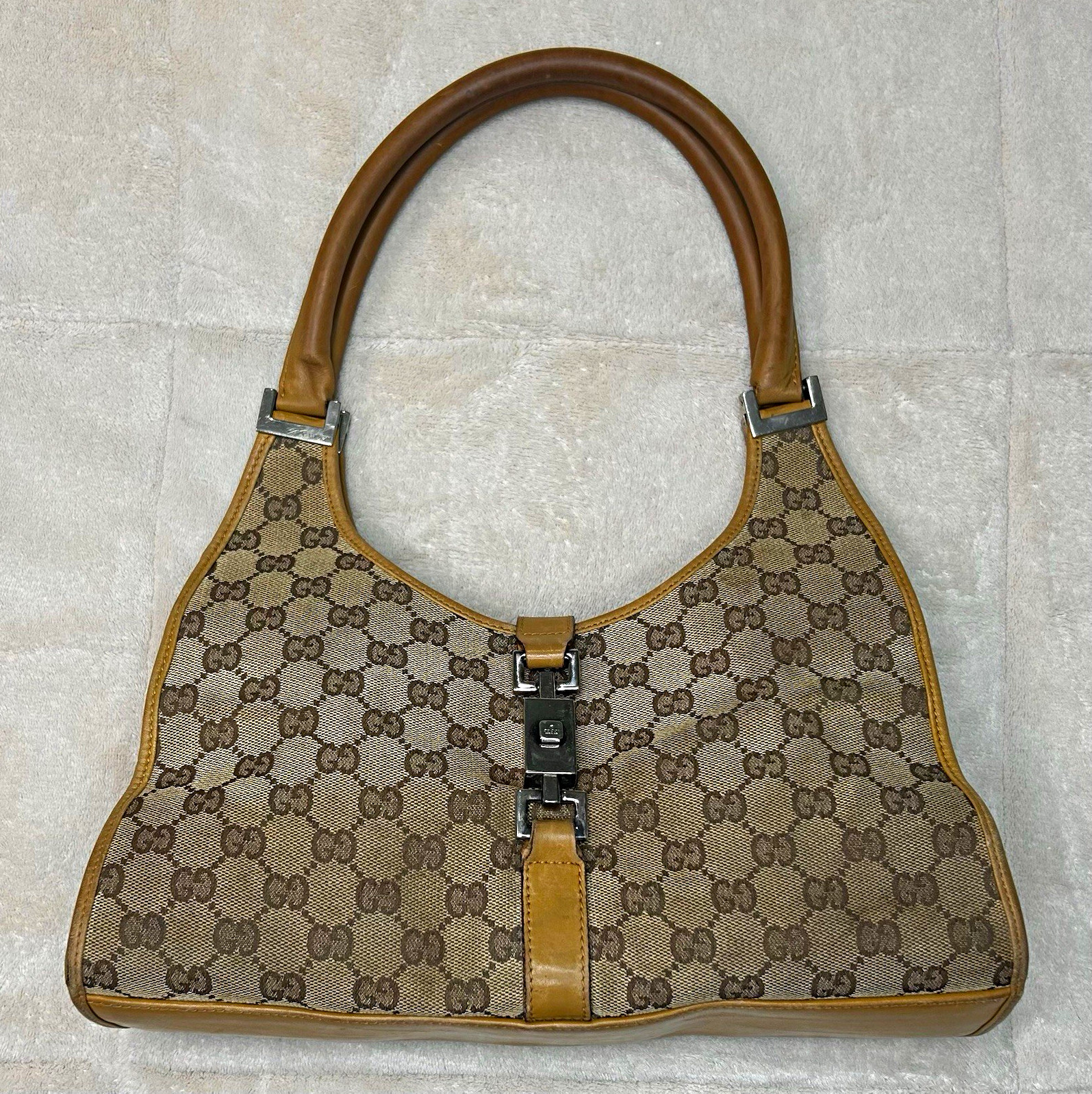 GUCCI Jackie GG Canvas Handbag Shoulder Bag Monogram Brown Women\'s Vintage