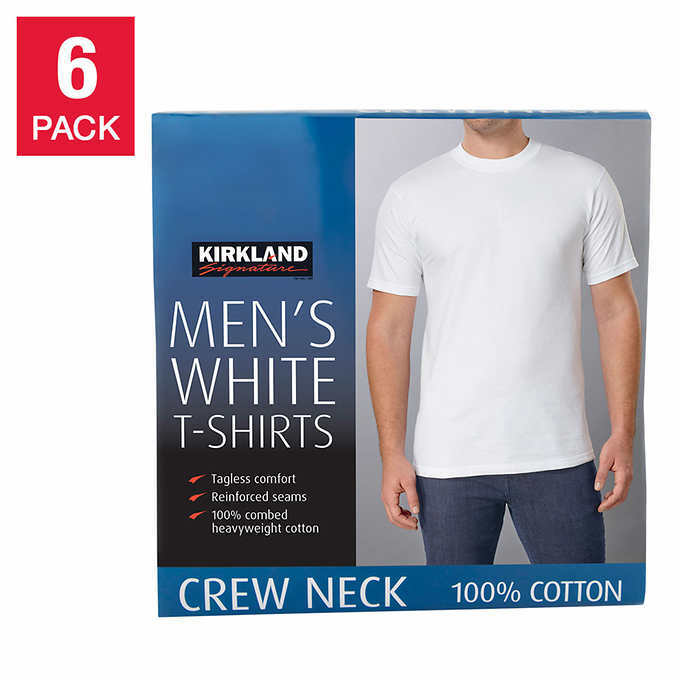 Kirkland Men\'s 6-pack White 100% Cotton Crew Neck T-shirt S M L XL XXL 3XL 