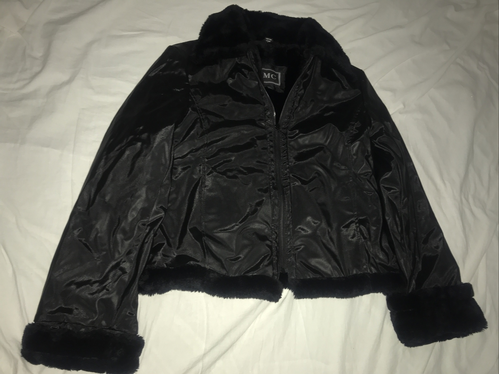 Men E M C Tan 100% Leather Suede Jacket Zip Pockets Quilted Lined Collar Size S