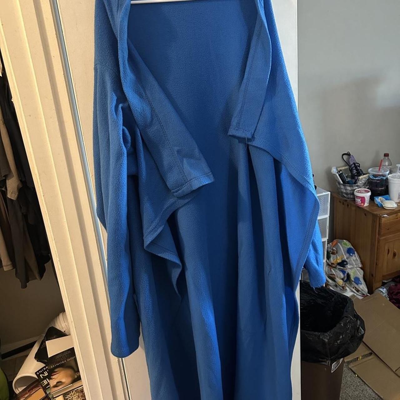 Blue Snuggie wearable fleece blanket