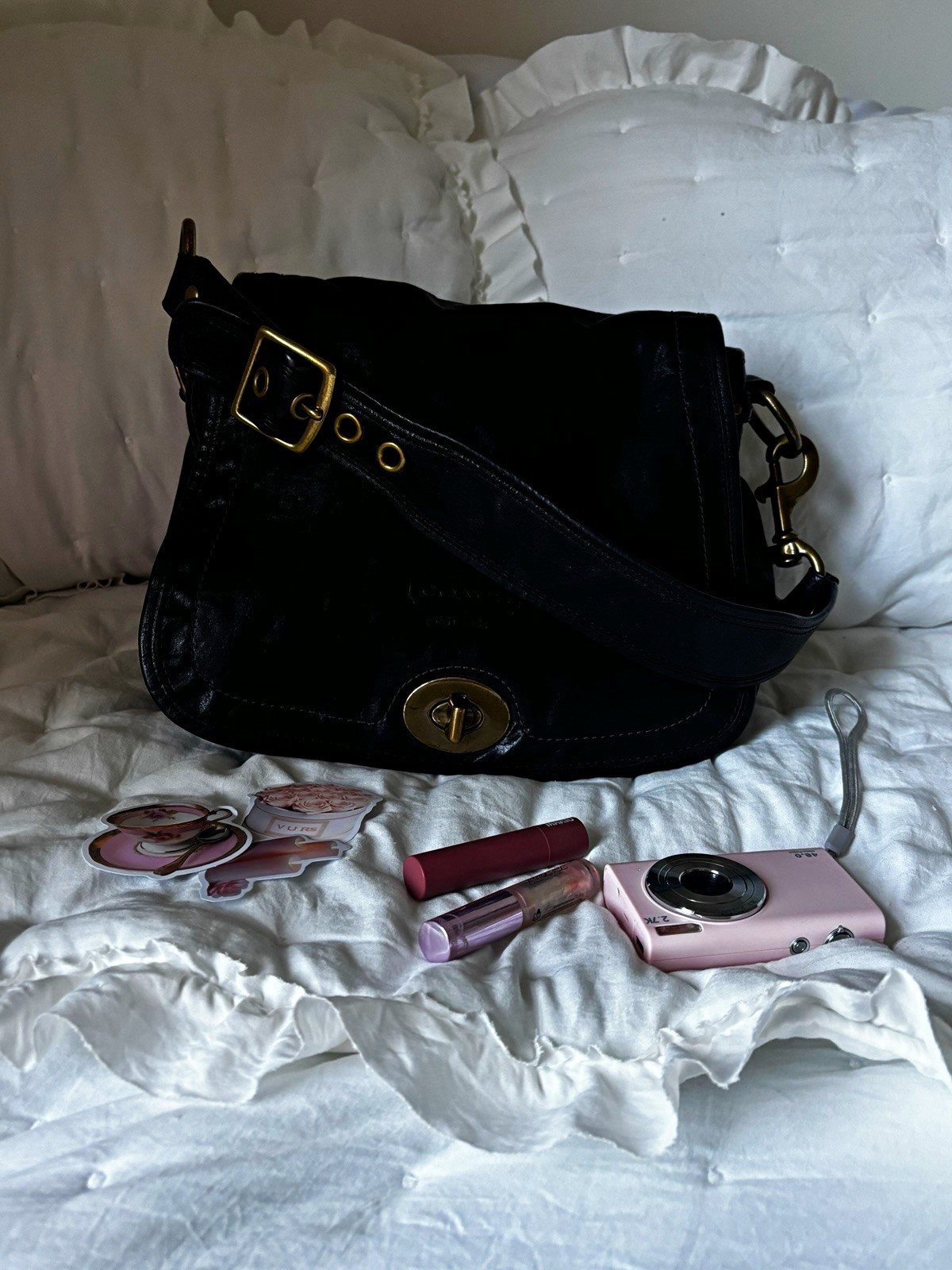 Coach Black 65th anniversary legacy, Turnlock Flap, Gold Hardware,Striped Lining