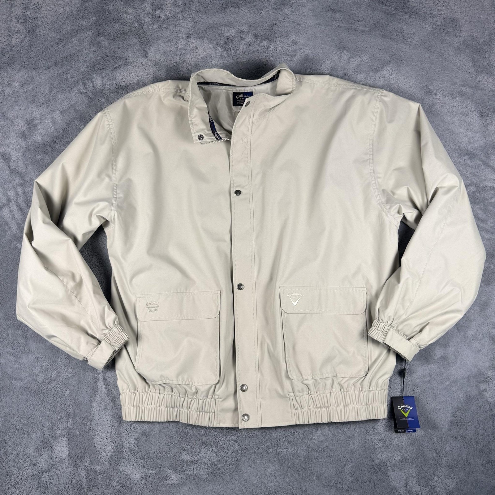 Vintage Callaway Golf Jacket Mens XL Beige Sueded Microfiber Windbreaker Y2K NWT