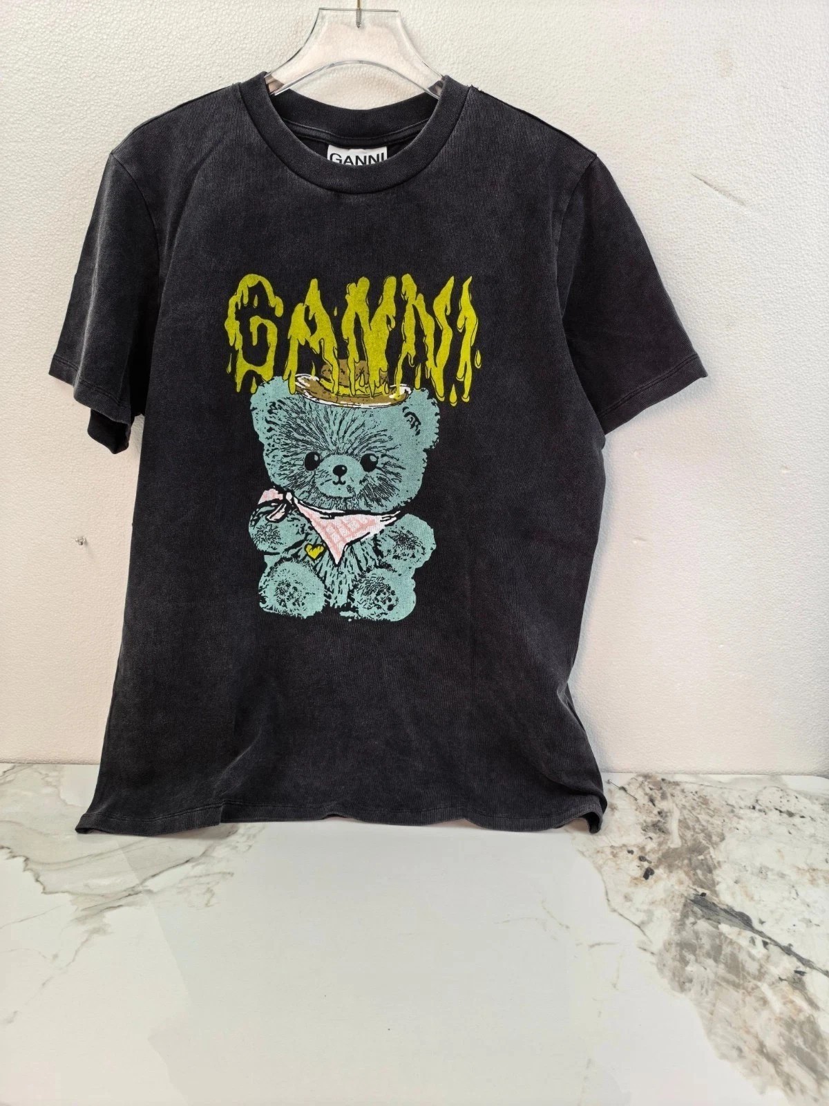 Ganni Women\'s Gray bear Graphic Short Sleeve Crewneck T-Shirt
