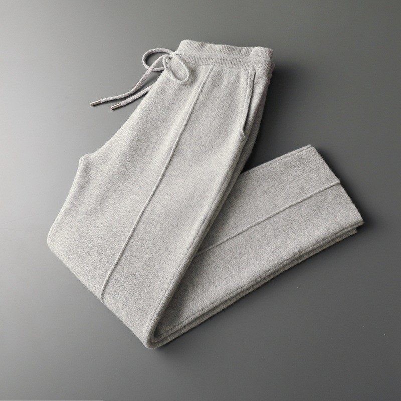 Men\'s 100% Pure Wool Pants Cashmere Thickened Outer Knitted Warm Solid Color