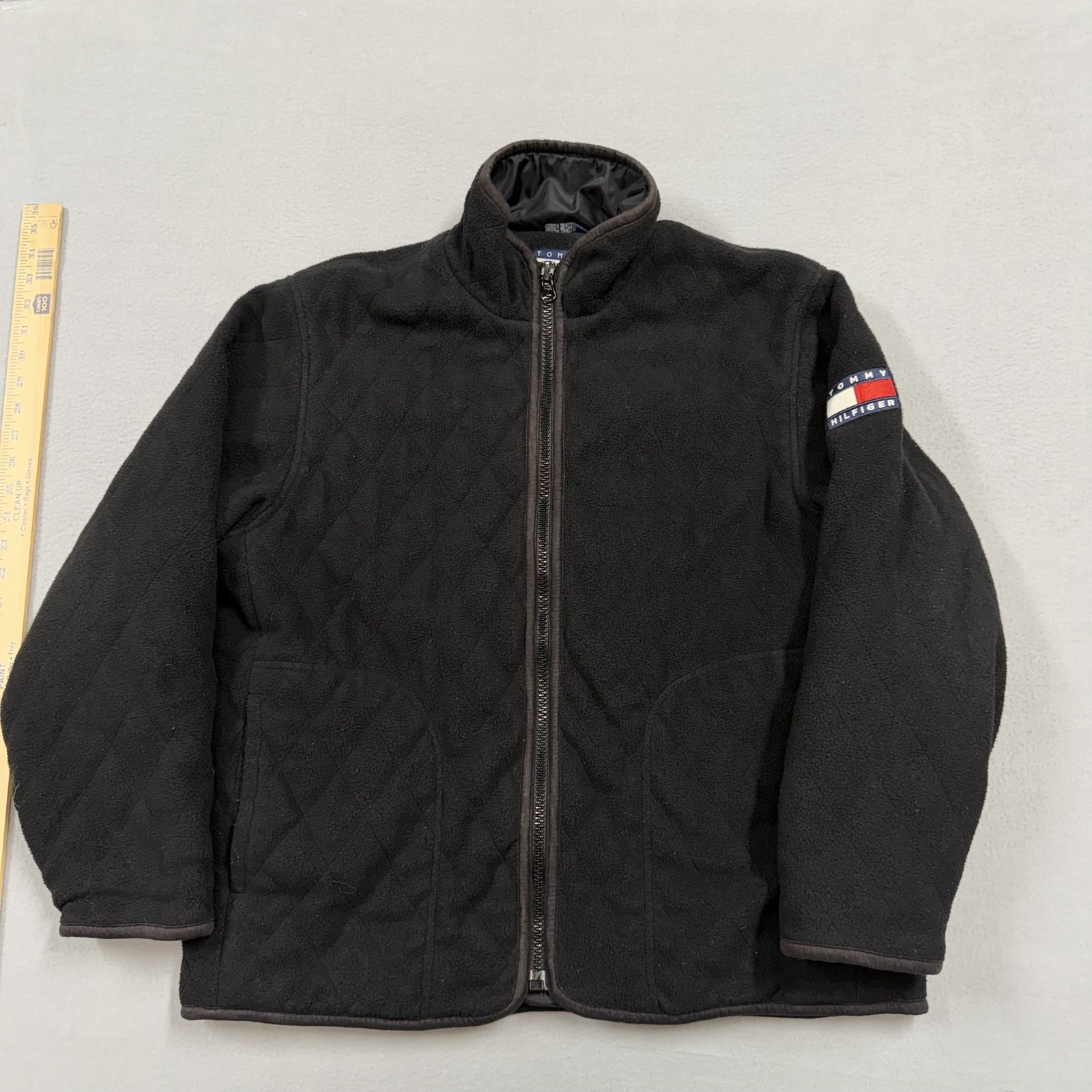 Vintage Tommy Hilfiger Jacket mens Large black quilted fleece full zip