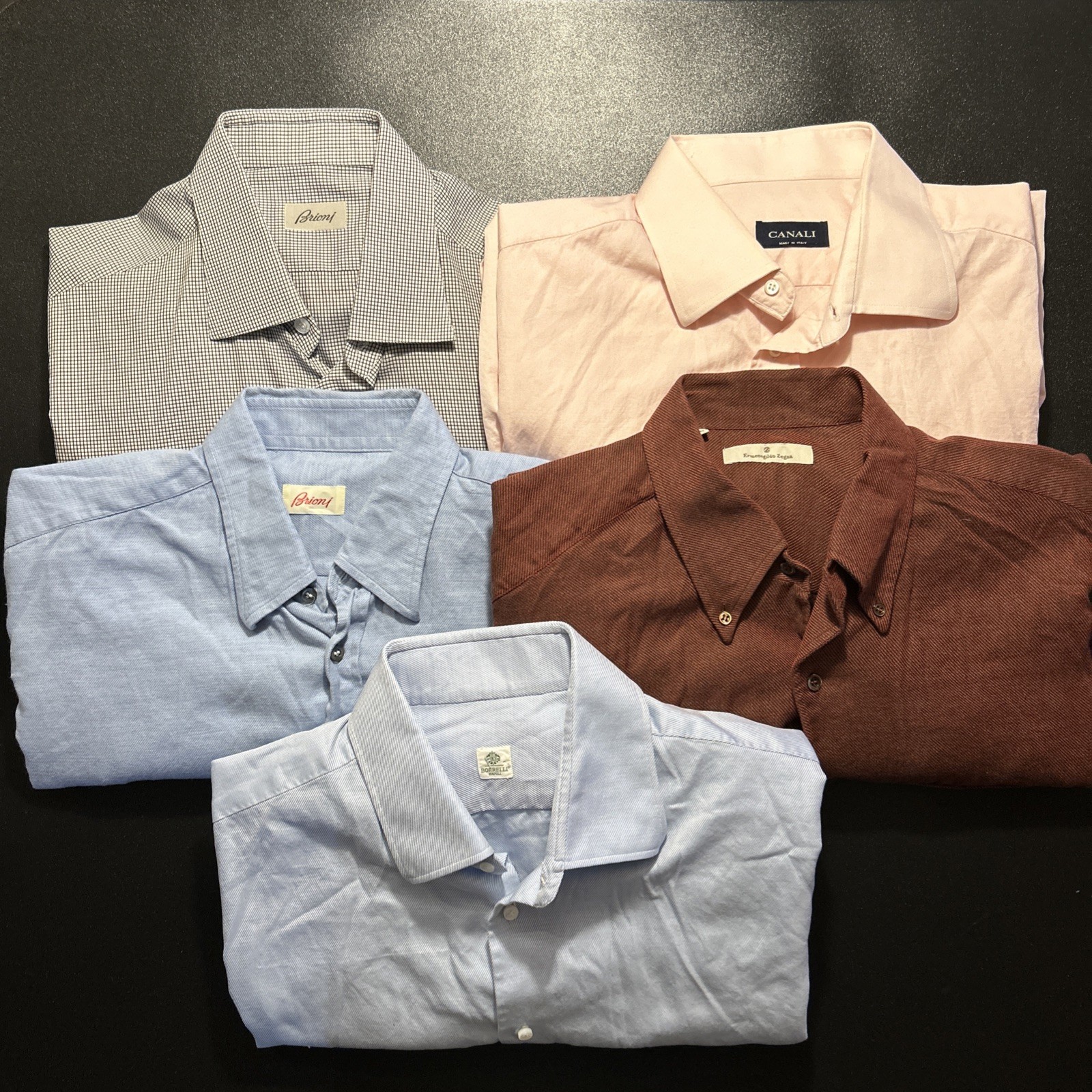 EUC Designer Dress Shirt Lot Of 5 Shirts Brioni Zegna Borrelli Italy Spain XL