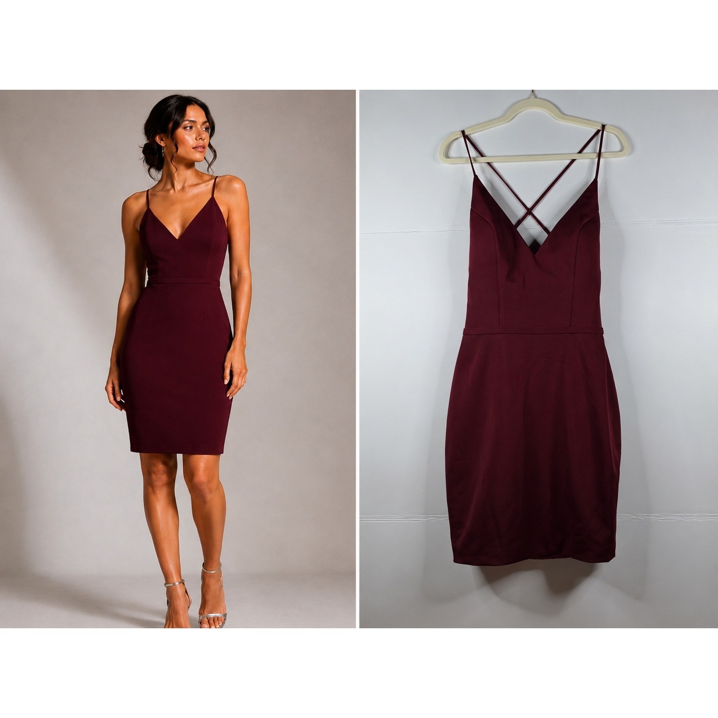 JVN by Jovani JVN66047A Cocktail Dress 4 Wine Criss Cross Back NWT