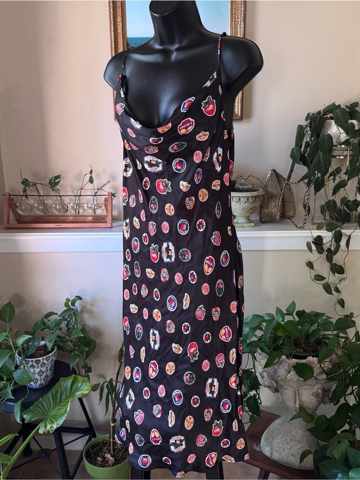 Anthropologie Maeve Farmstand Fresh Cowl Neck Slip Midi Dress Black