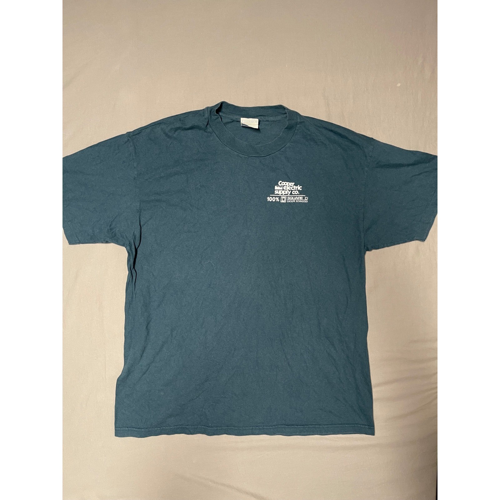Vintage Hanes Beefy-T Cooper Electric Supply Square D Promo T-Shirt XL Teal