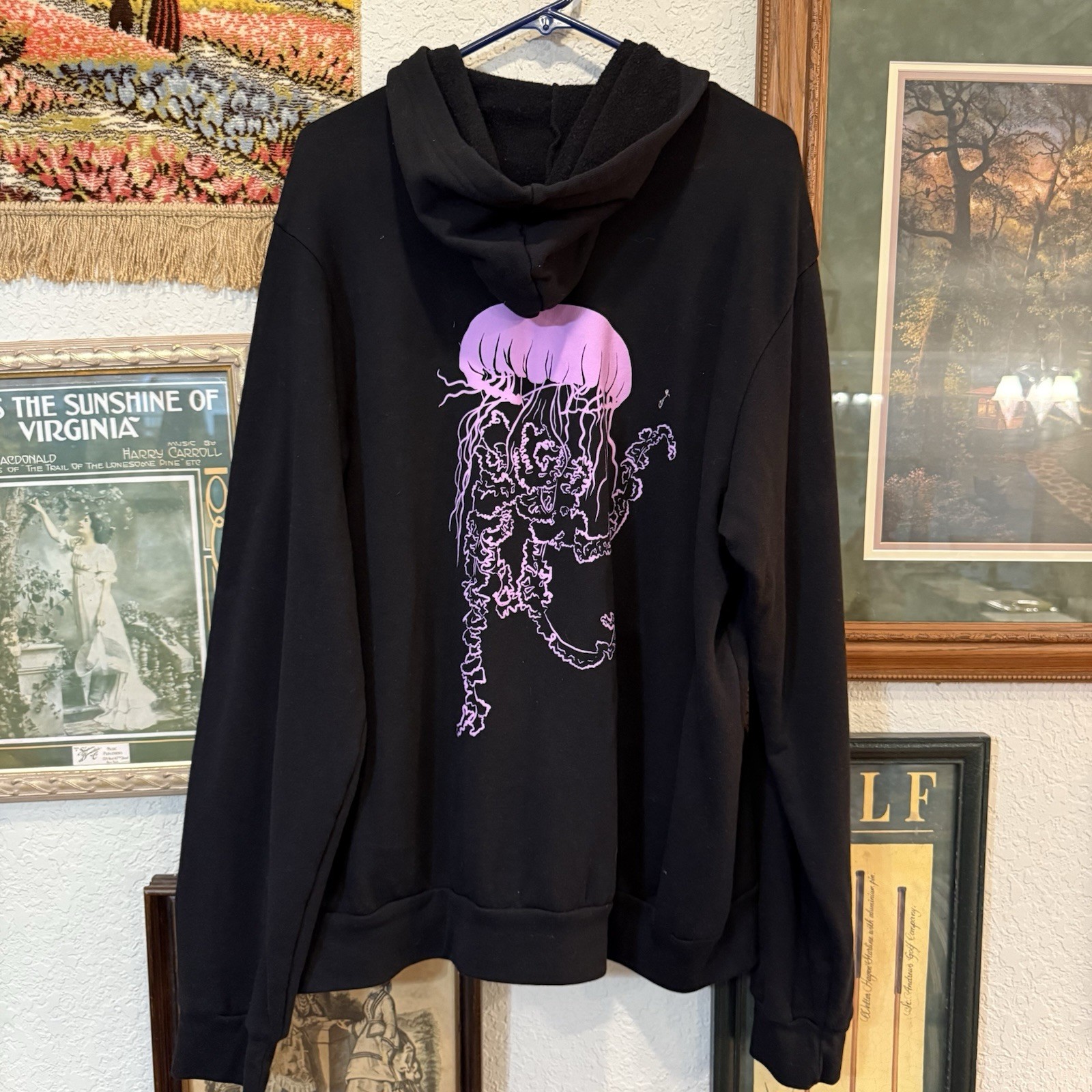NWOT RARE Salty Raven Vogue Jellyfish Ultra Soft Zip Hoodie Unisex Black Size XL