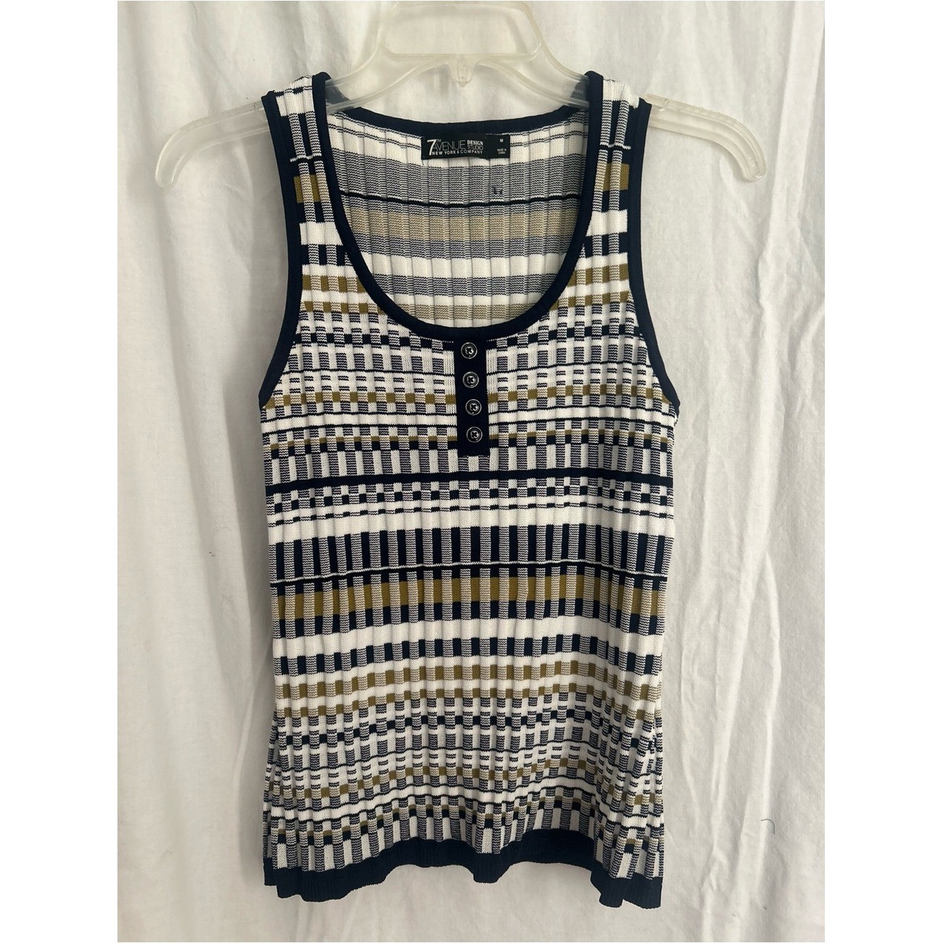 7th Avenue New York & Company Geometric Knit Henley Tank Top