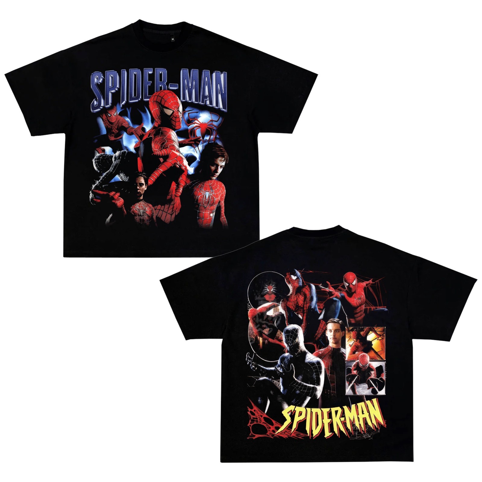 Spider-Man Vintage Graphic T-Shirt Marvel Superhero Double Sided Tee Shirt