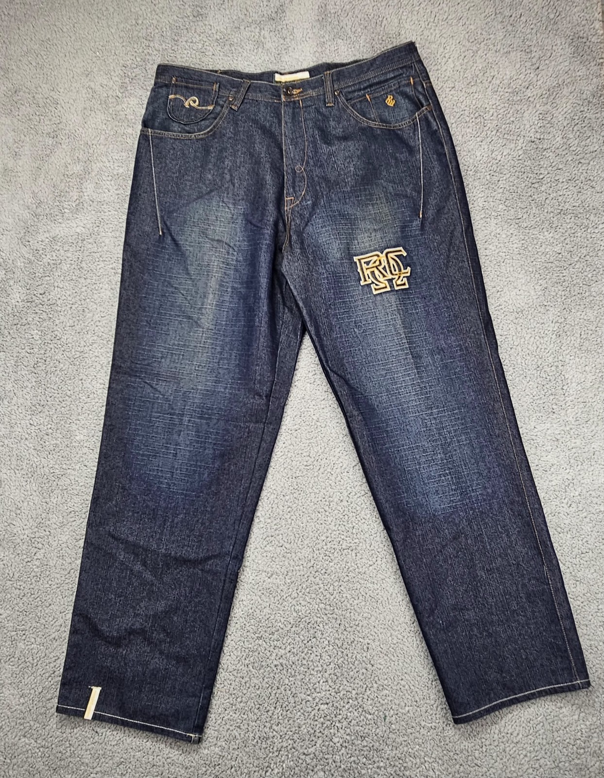 VTG Rocawear Jeans Mens 40x33 Blue Baggy Wide Leg Embroidered Hip Hop Grunge Y2K