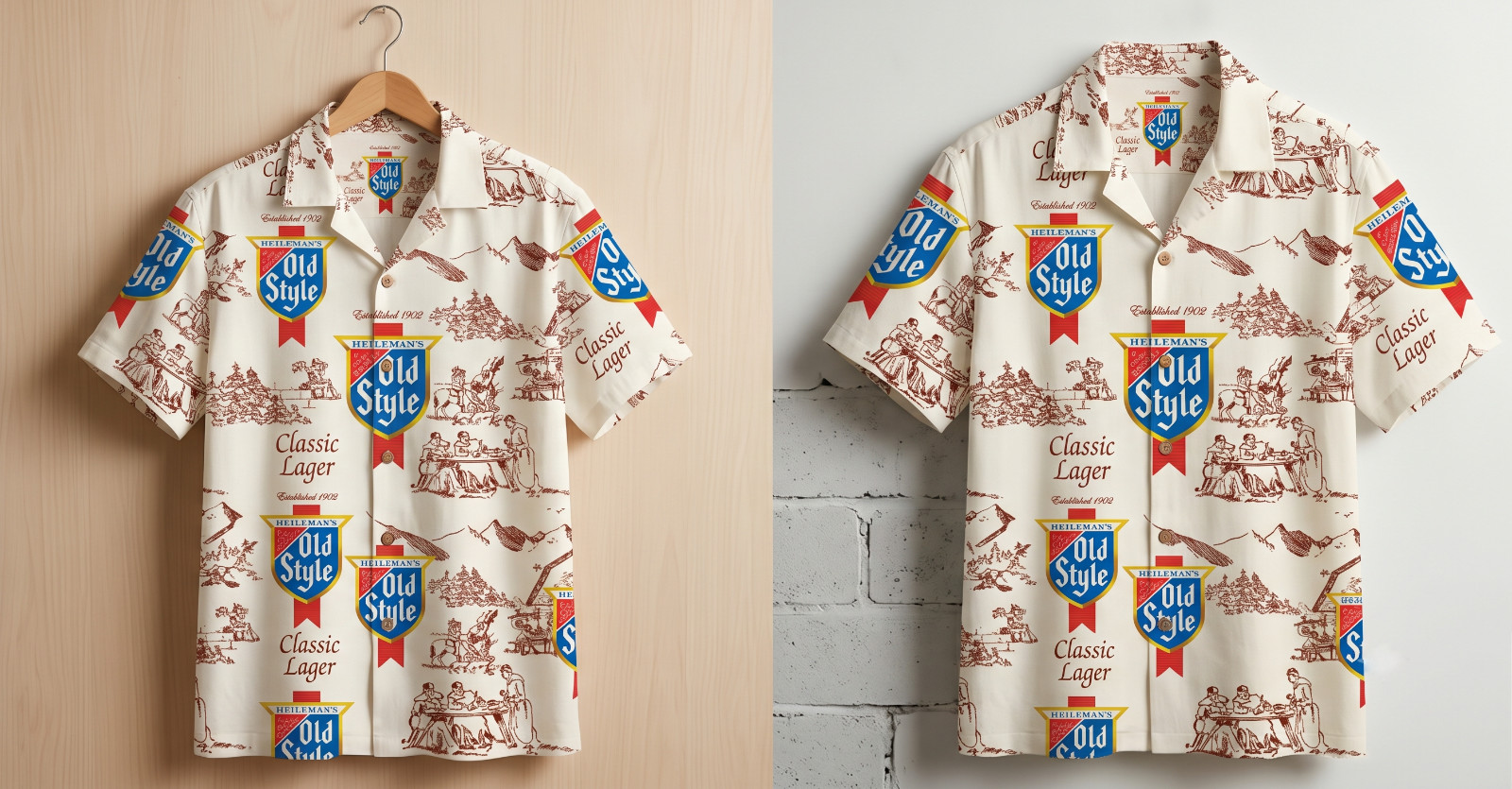 Vintage Old Style Beer Hawaiian Shirt Retro Classic Lager Mens Button Up Shirt