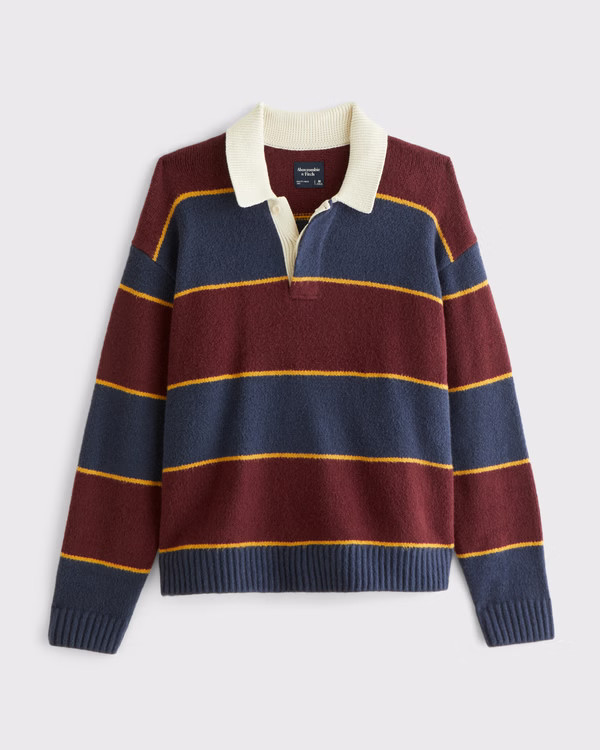Sale Abercrombie & Fitch Men\'s Rugby Sweater Polo Navy Stripe