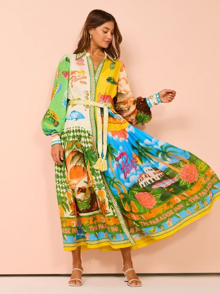 Women's Boho Maxi Long Sleeve Linen Dress Summer Party Cocktail Beach Sundress