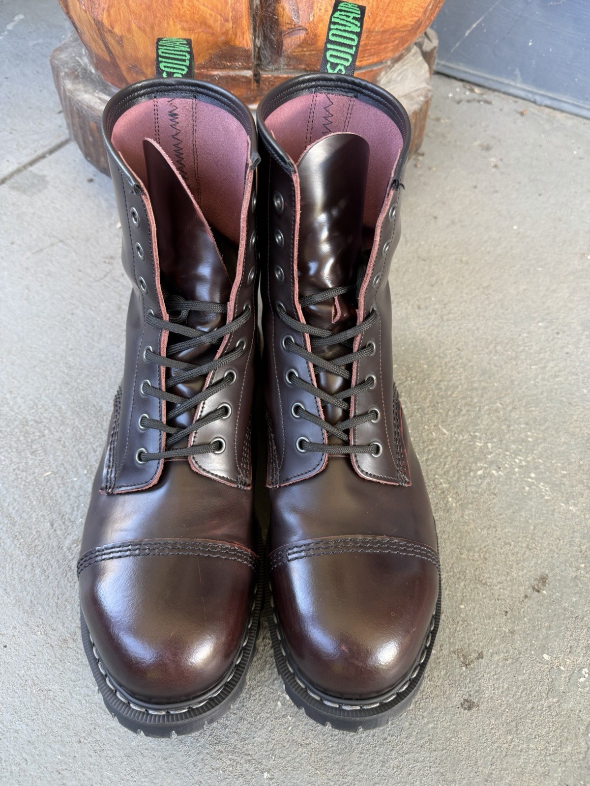 Solovair Derby Steel Toe Burgundy Rub-Off Leather Boots