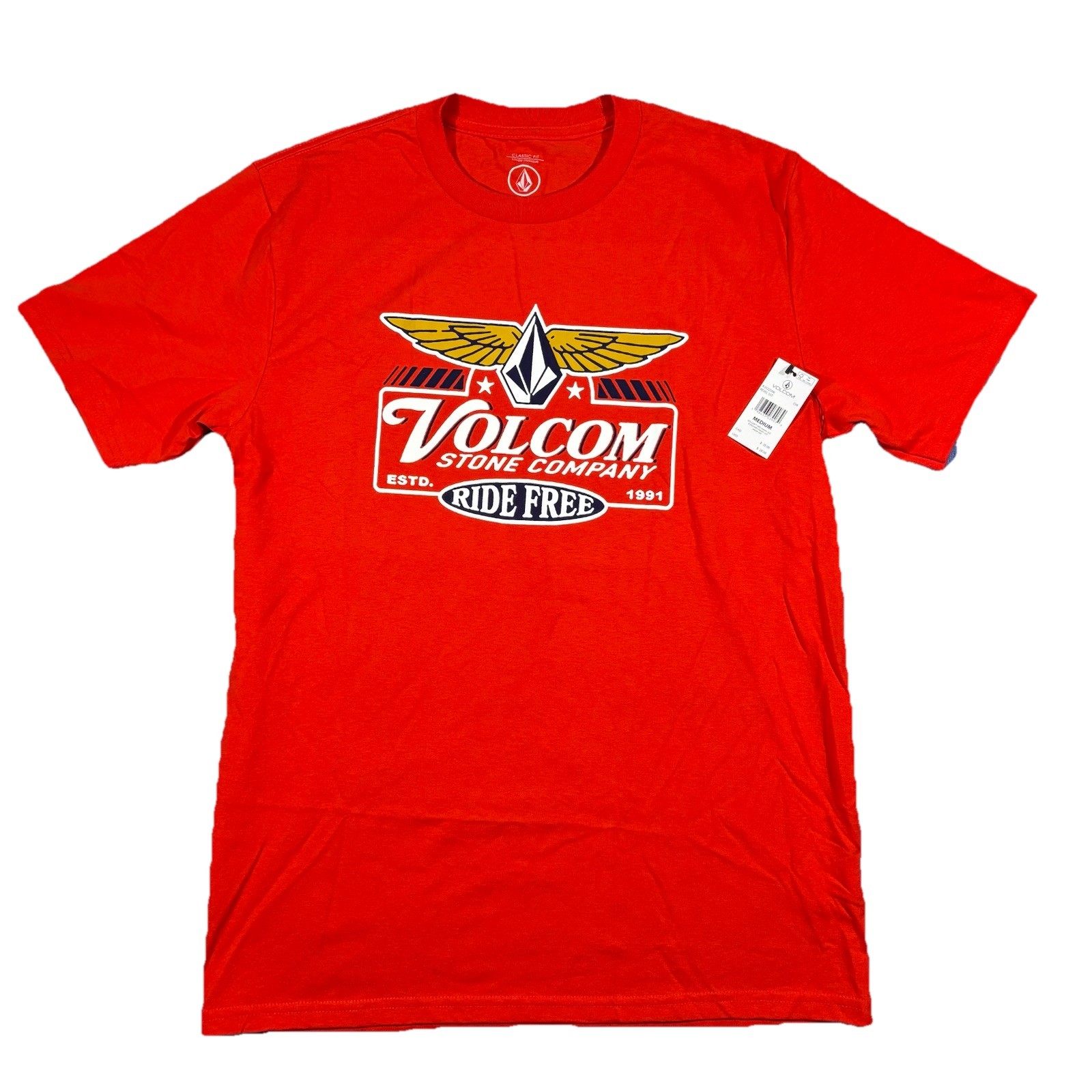 Volcom Stone Company Ride Free T-Shirt Men\'s Medium Red Skate Surf Graphic Tee