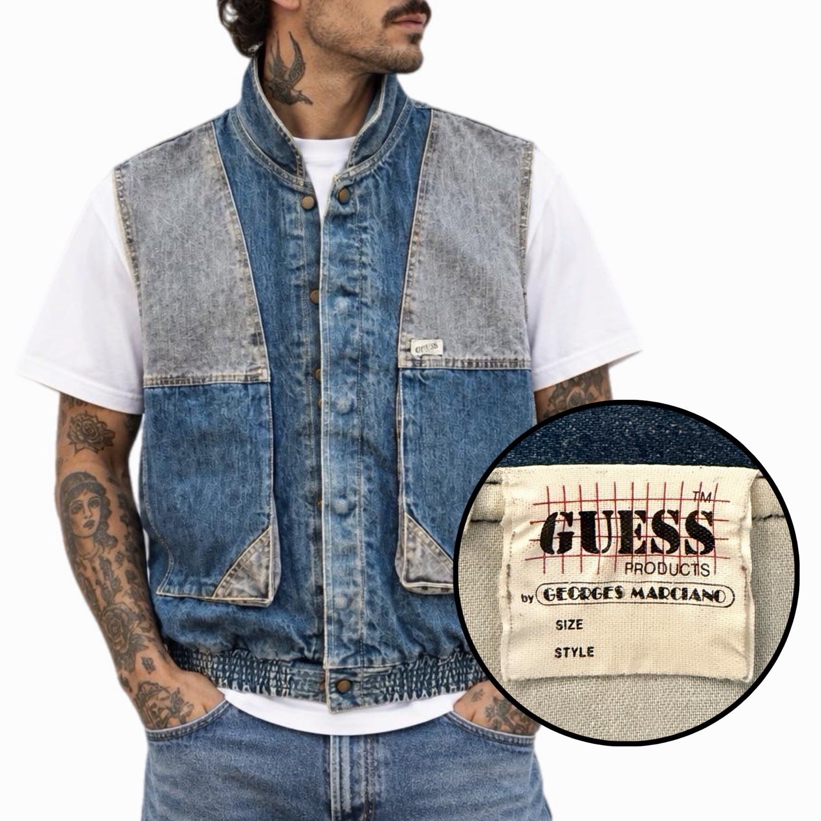 Vintage Guess by Georges Marcianos Denim Vest 80s Sleeveless Jean Jacket - M
