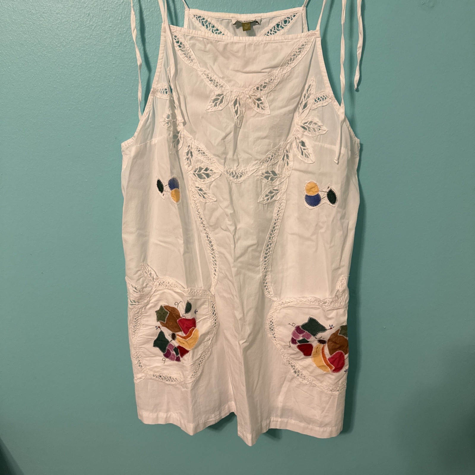 Anthropologie’s CELANDINE Appliqué Embroidered White Fruits Dress-XL NWT