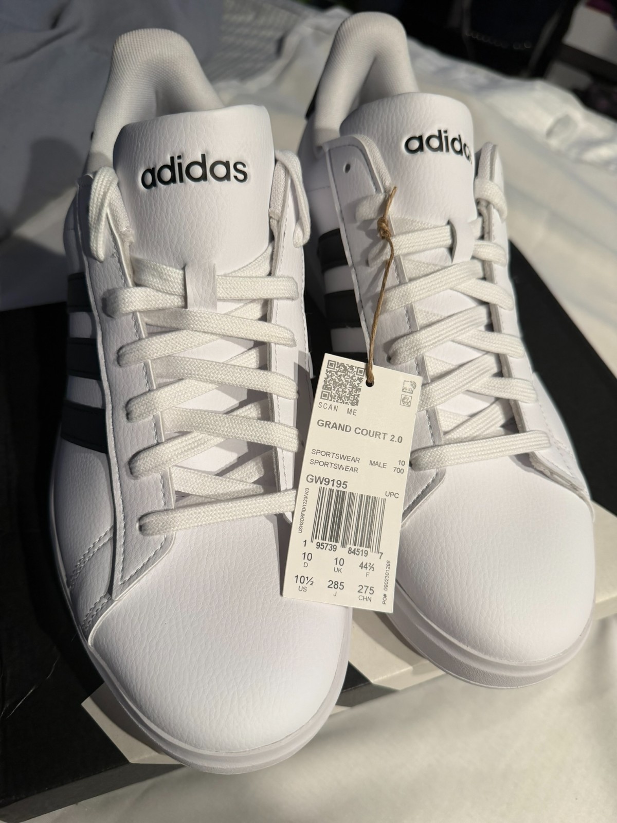 adidas Grand Court 2.0 GW9195 Mens 10.5 White Black Sneakers