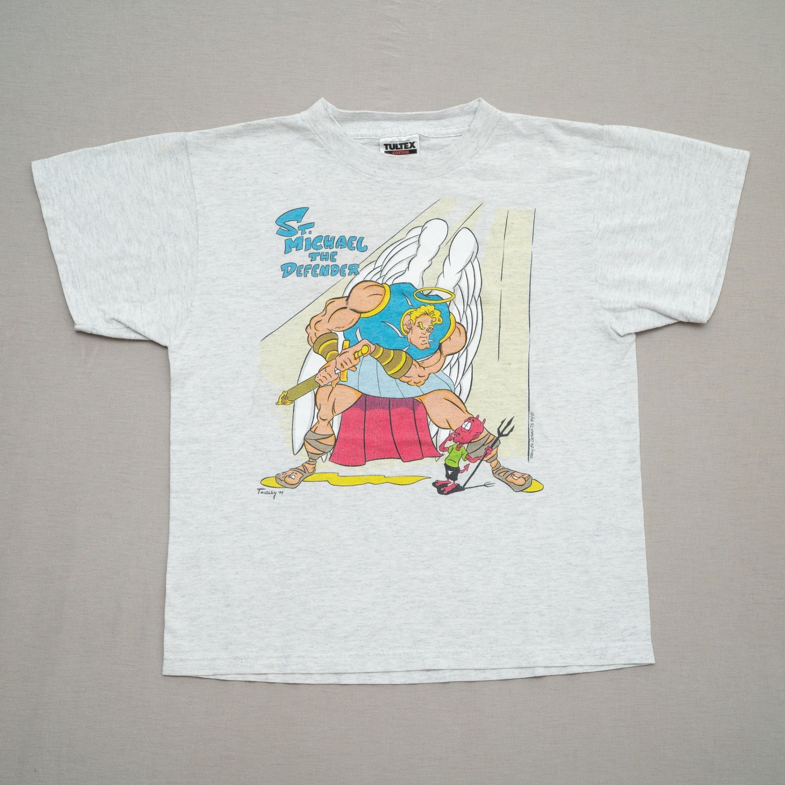 Vintage 90s 1994 St Michael the Defender Pope Leo XIII T Shirt Tultex Youth L