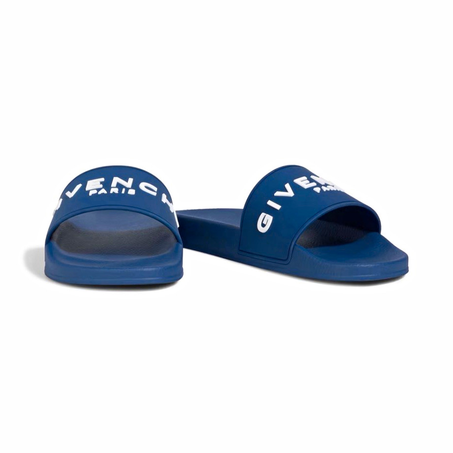 Givenchy Paris Men\'s Blue Logo Rubber Slide Sandals Slip-On US 6.5 EU 39