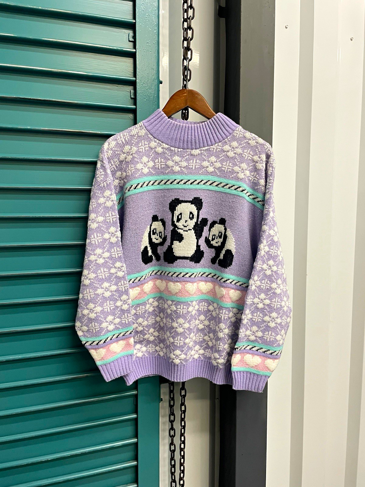 Vintage 1980s Adele Knitwear Pastel Panda Bear Cottage Core Knit Sweater