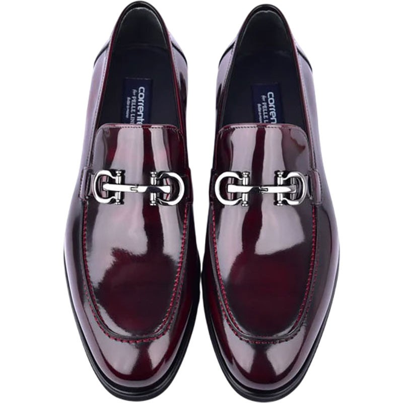 Corrente Men’s Glossy Finish Dark Burgundy Low Cut Buckle Round Toe Loafer