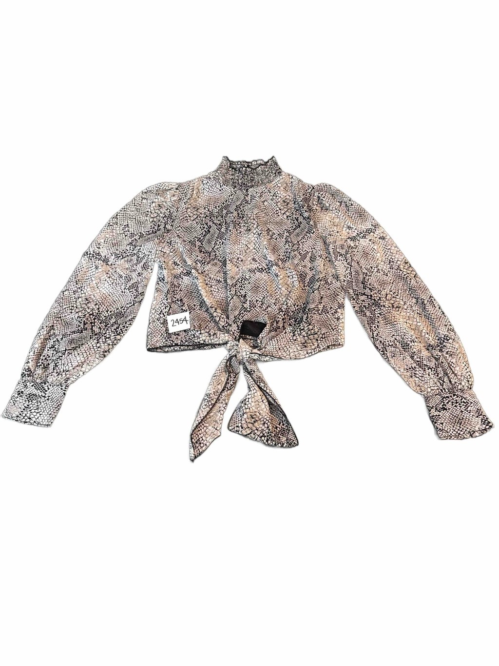 Women\'s Lucy Paris Snake Print Tie-Front Blouse, Size S, Beige/Black