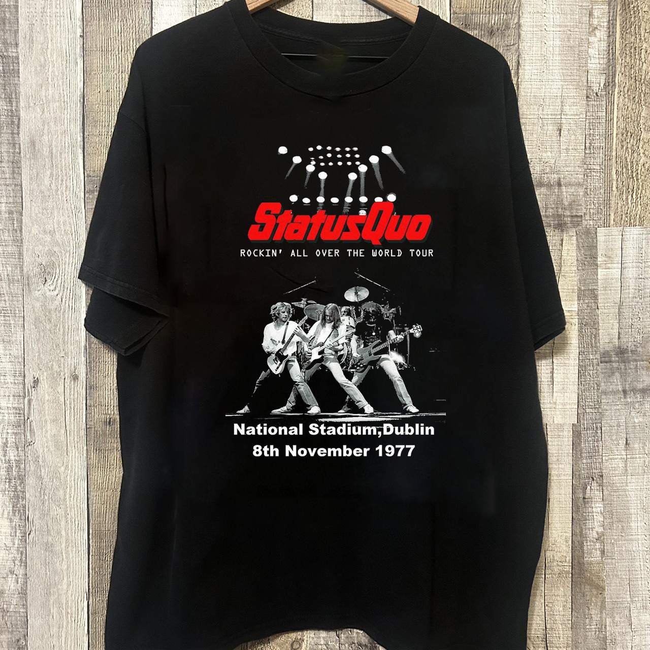 RARE Status Quo 1977 Black Cotton Unisex S-5XL Gift For Fans Shirt MI330