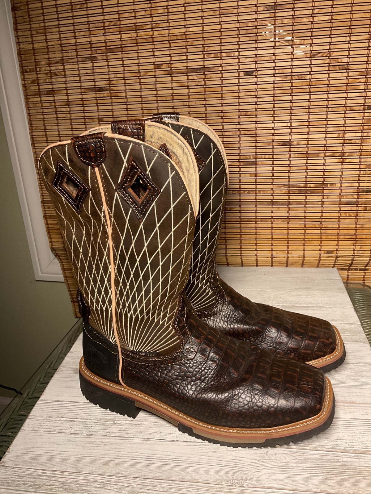 Justin Derrickman Composite Toe Work Boot - Brown Croc Print 11EE