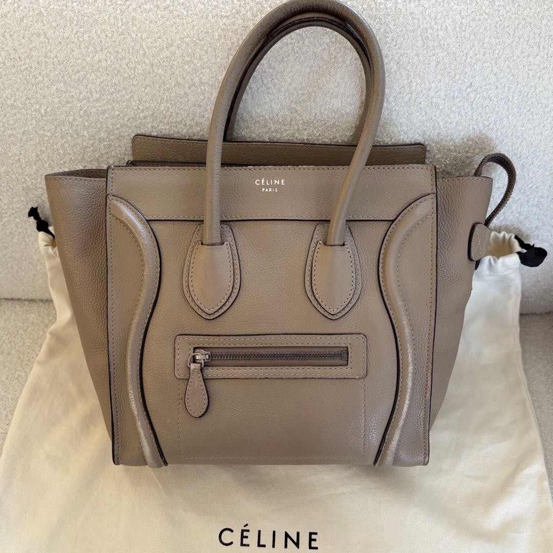CELINE Luggage Micro Shopper 167793 Leather Tote Bag Greige Japan