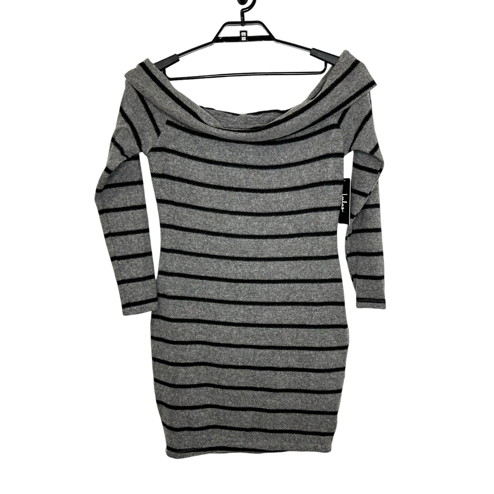 Lulus Womens Nella Rust Striped Off the Shoulder Sweater Dress Sz XL Gray Black