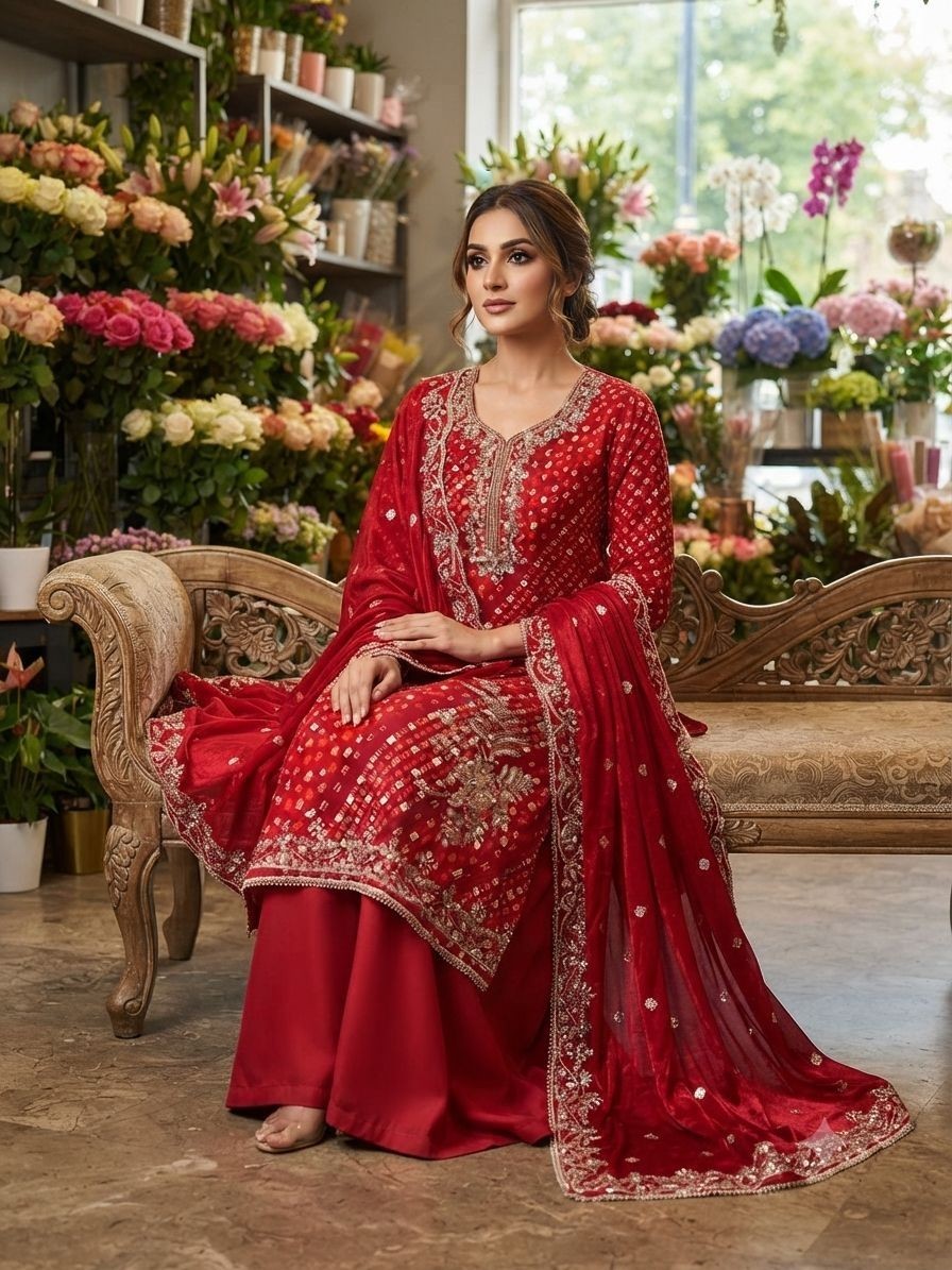 Designer Pakistani Salwar Kameez Muslin Ready To Wear Designer Party Wear Suit