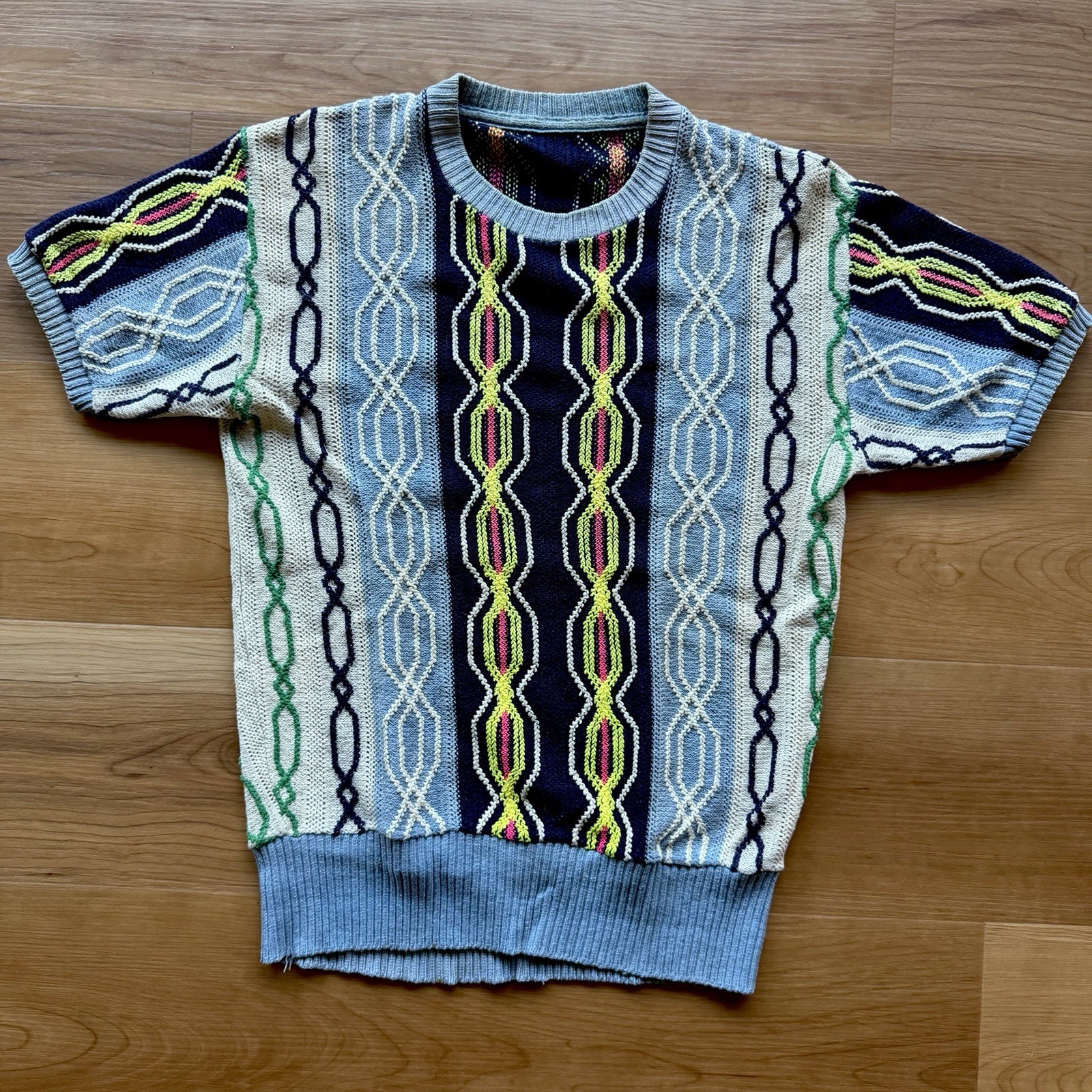 Vintage 50s Dayglo Cable Knit Tshirt Sweater Top M READ as is 