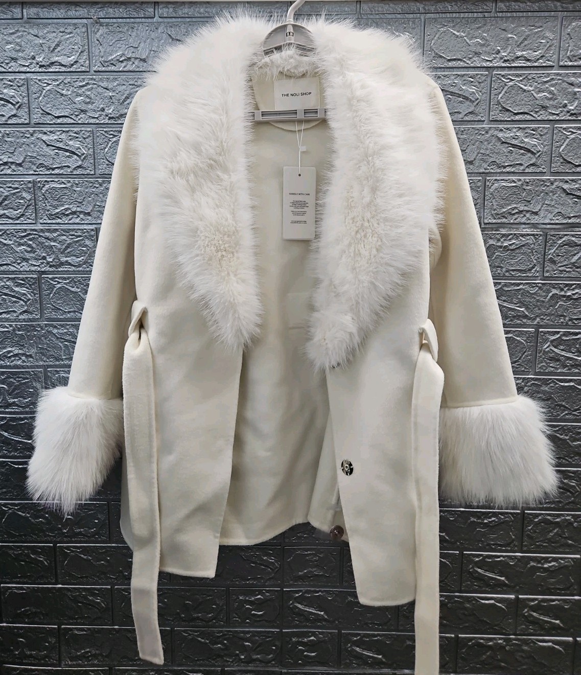 New The Noli Shop Isabel Fur Trim Coat Off White Size S