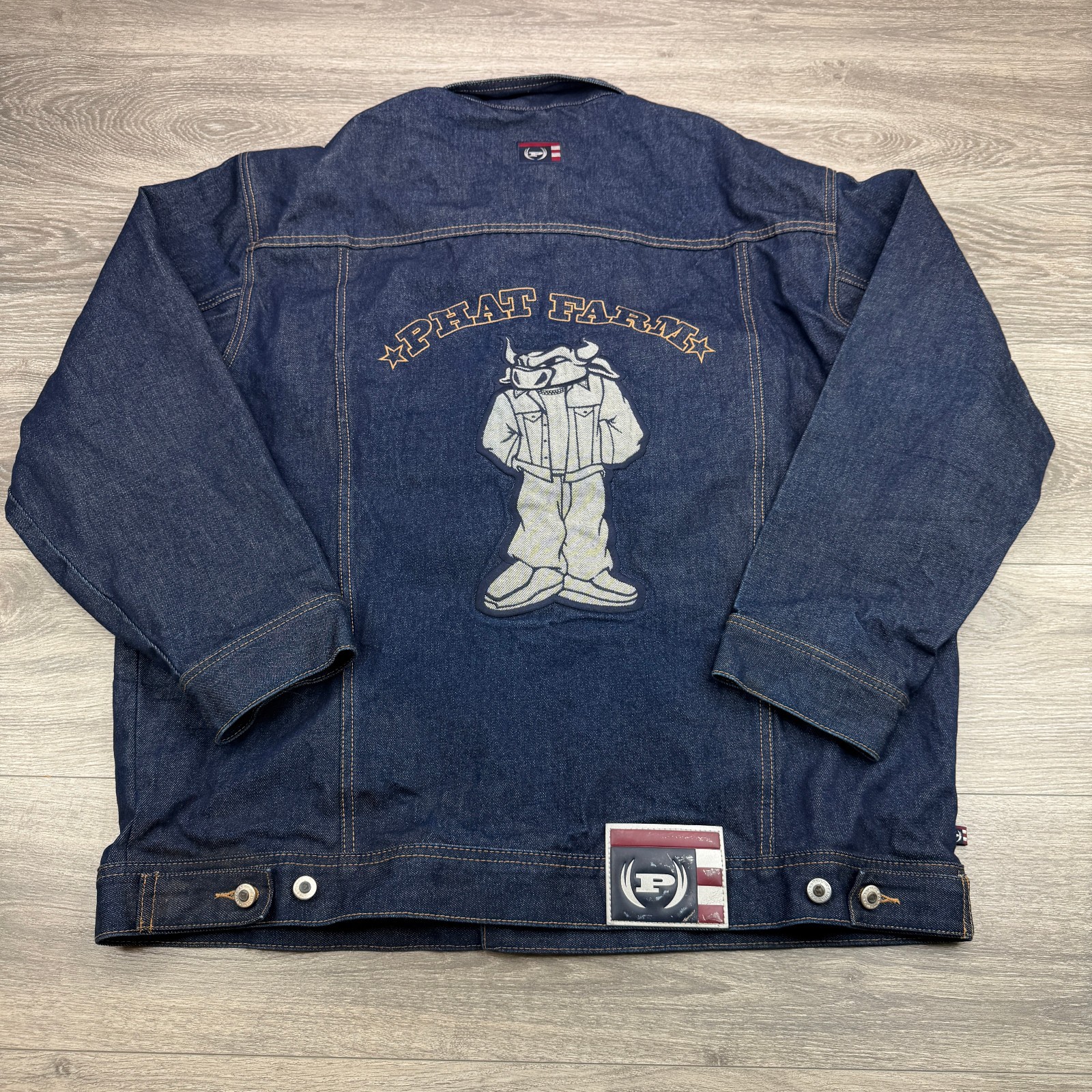 Vintage Phat Farm Denim Trucker Jacket Mens 2XL Blue Hip Hop Rap Streetwear Y2K