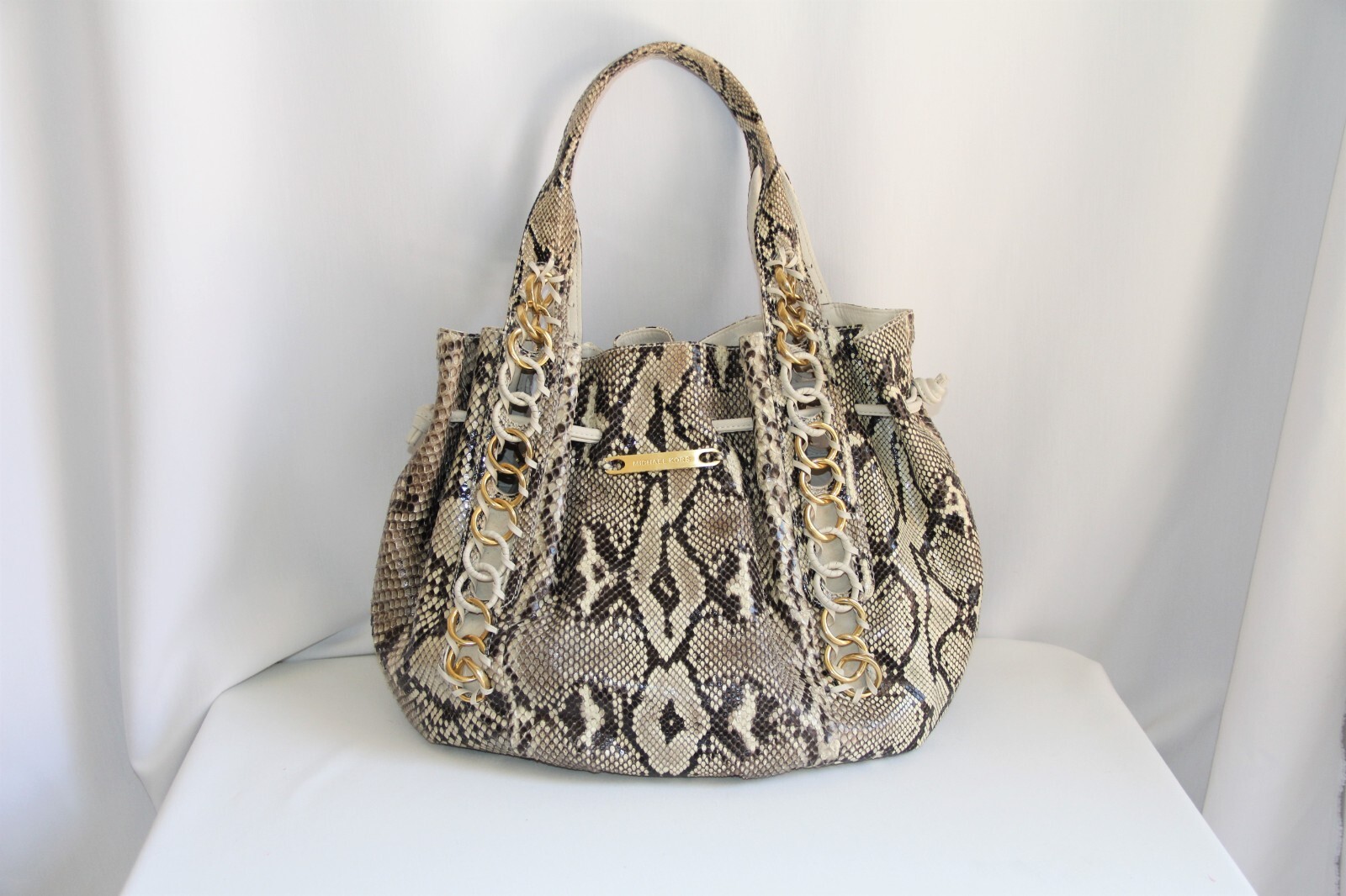 Michael Kors Python 10-Chain Large Shoulder Bag. Gorgeous Neutral Python Leather