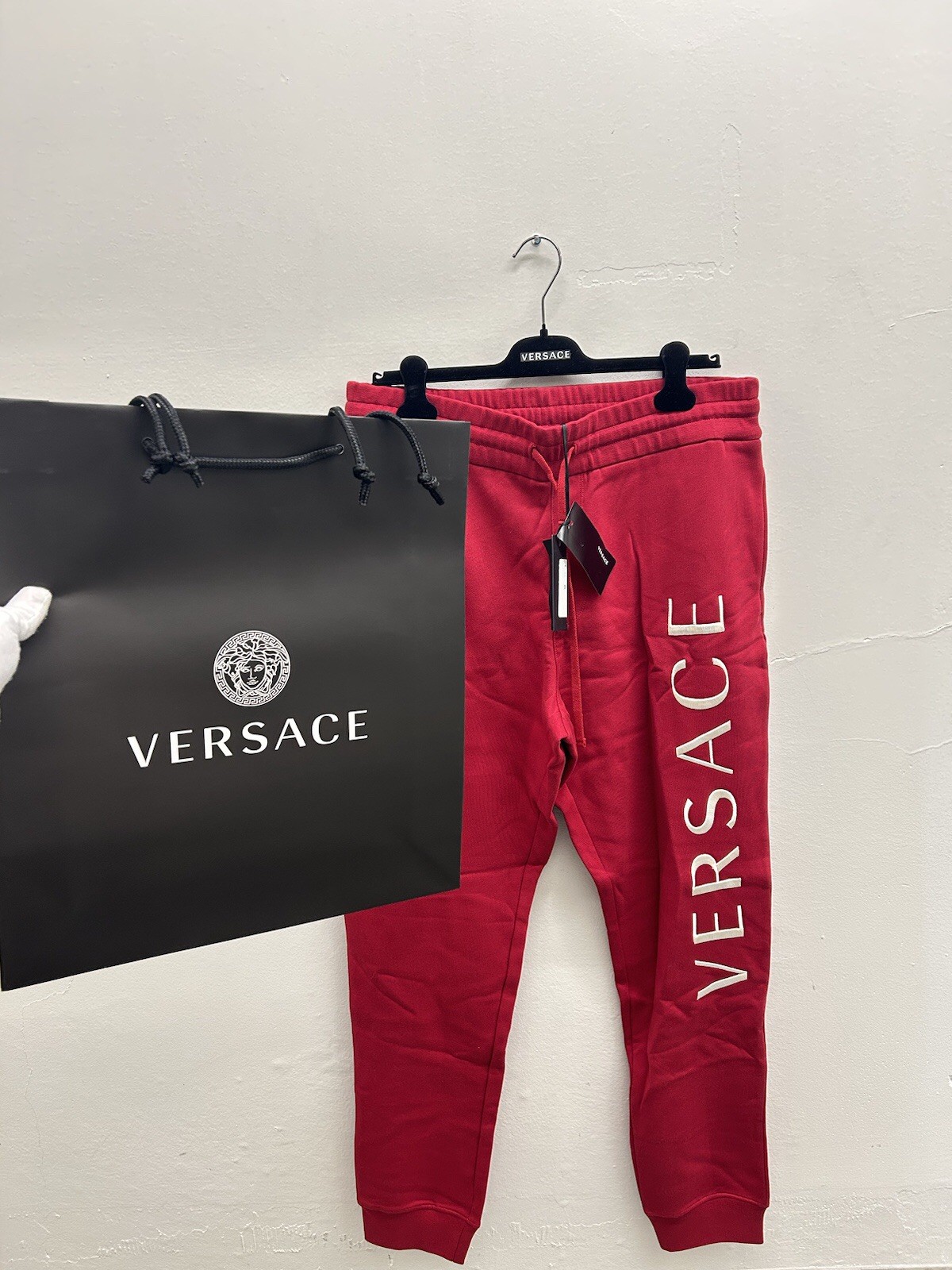 Versace Deep Red Maroon & White Spell Out Sweatpants $850 New Authentic 5XL VC1