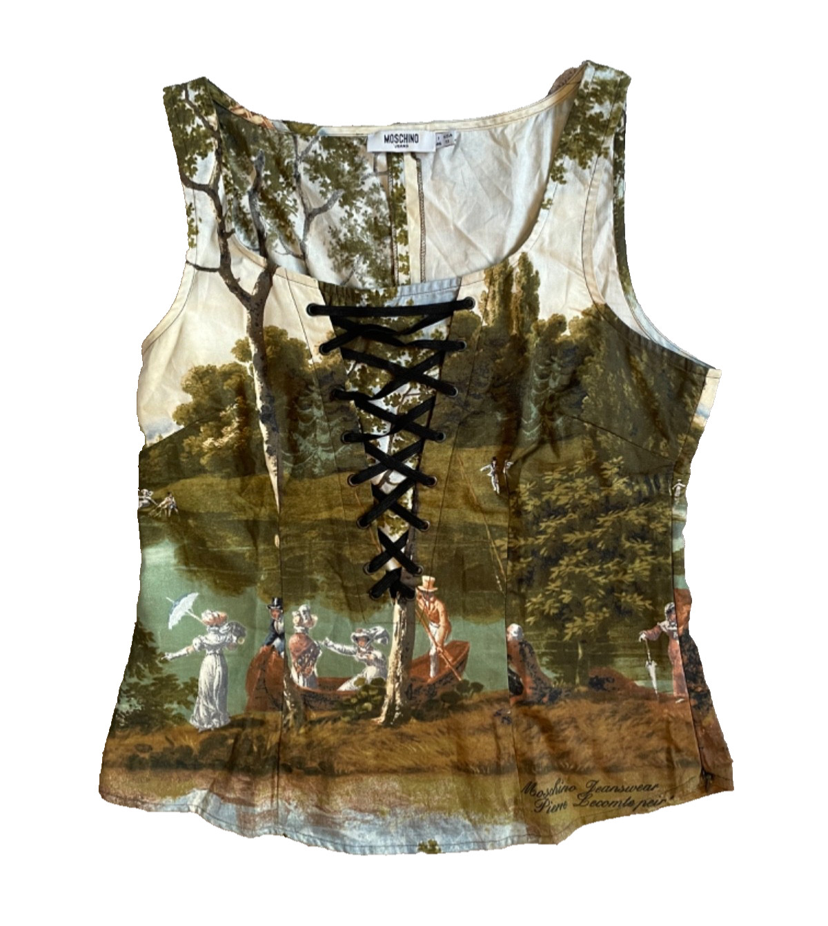 Vintage Moschino Jeans Pierre Lecomte Oil Painting Print Corset Bustier Top Rare