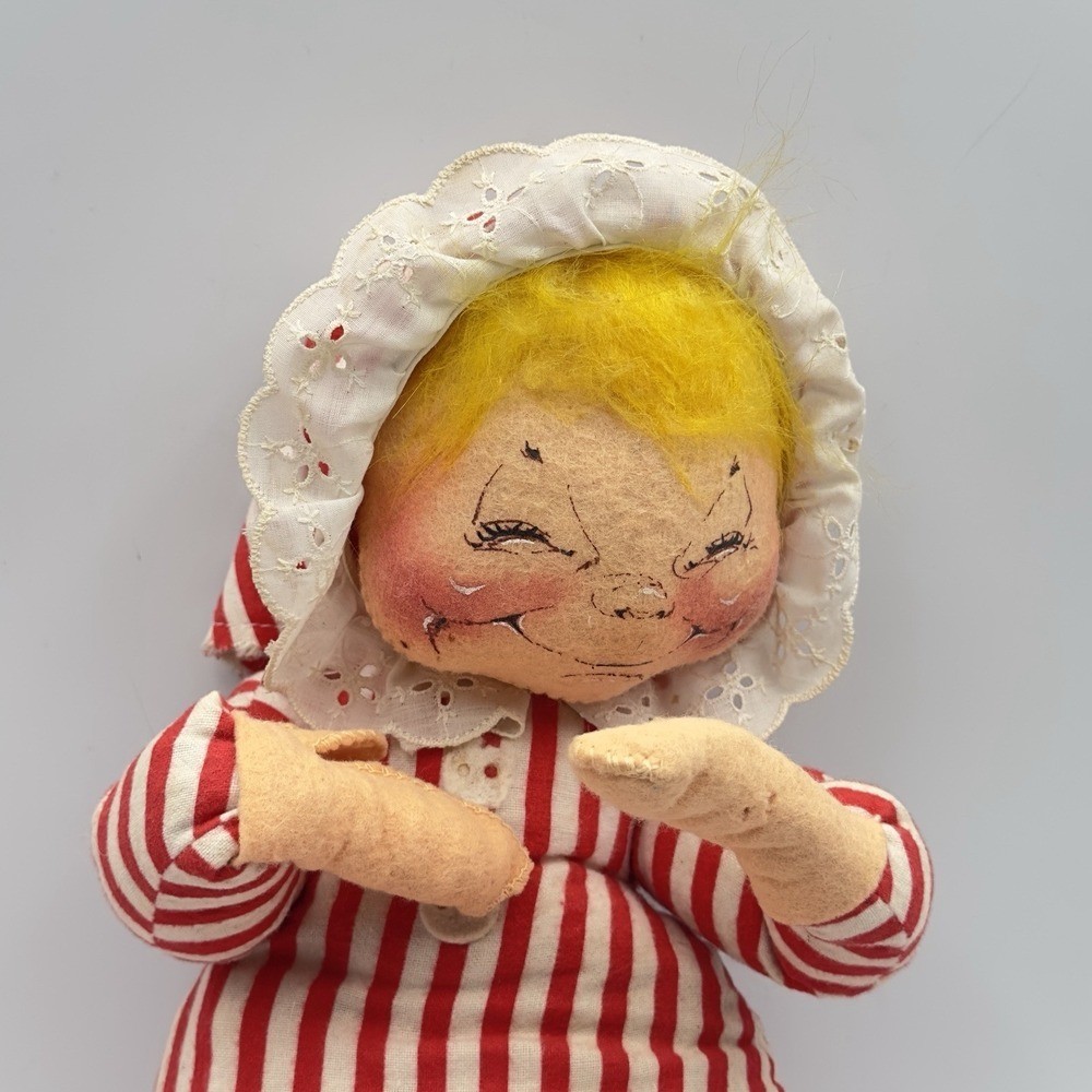 Annalee 1965 VTG Girl Doll Lollipop Kid Red White Striped Pajama Blonde Hair 20\