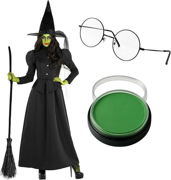 Deluxe Women`s Wicked Witch Costume Face Paint Elphaba Dress Oz Halloween XS-3XL
