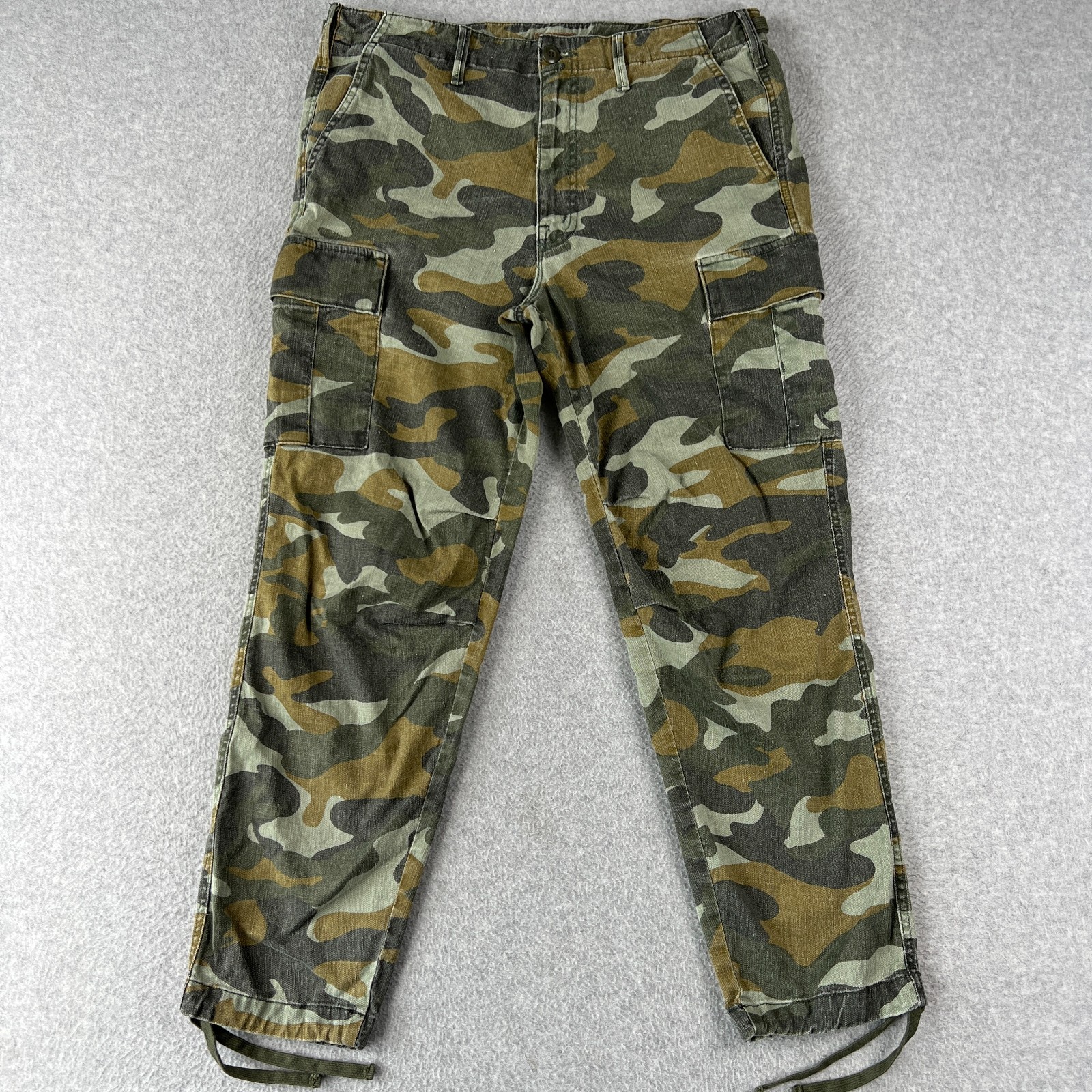 MOTHER Sir Yes Sir Camo Cargo Pants Cotton Linen Stretch 32x27 Military Fatigue