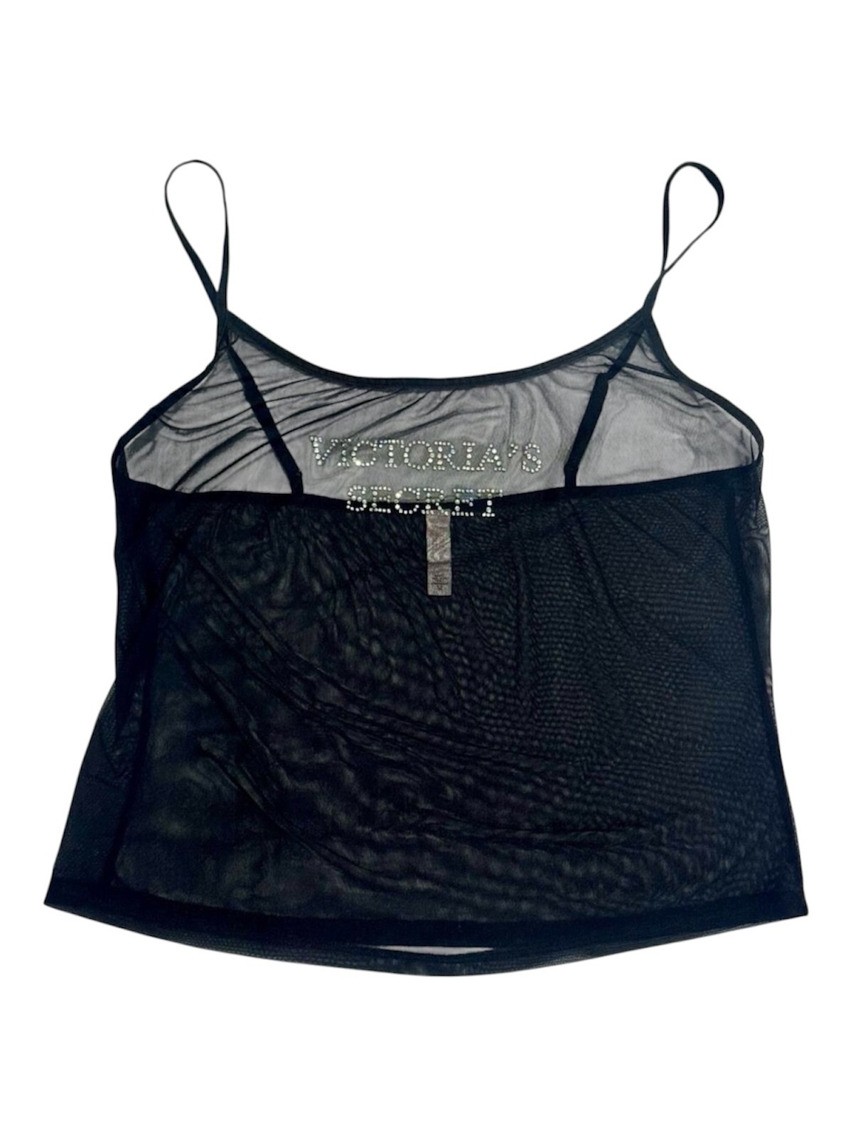 Vintage Y2K Victoria’s Secret Rhinestone Black Mesh Cami Top M