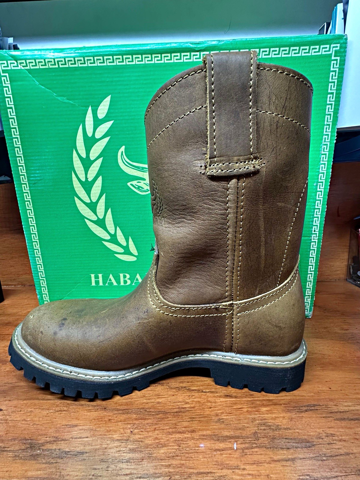 Habanna Men’s 8 Brown Leather Western Work Boots Pull-On Round Toe Oil Resistant