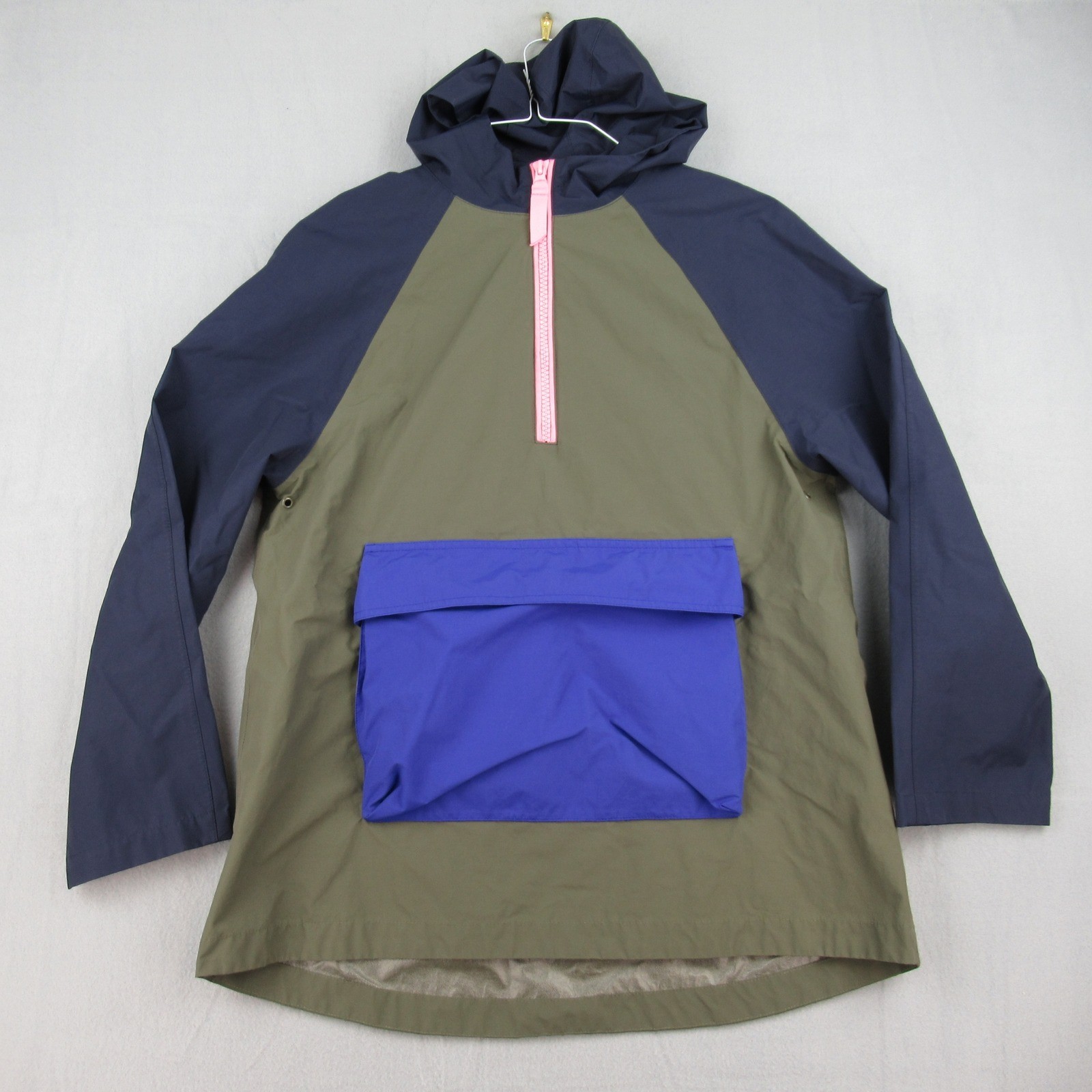 Boden Anorak Jacket Womens 6 Green Blue Colorblock Half Zip Hooded Pocket